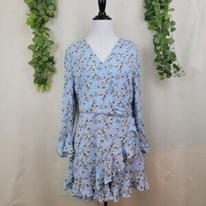 NWT Entro Faux Wrap Floral Blue Zip Up Lined Romper Size Medium